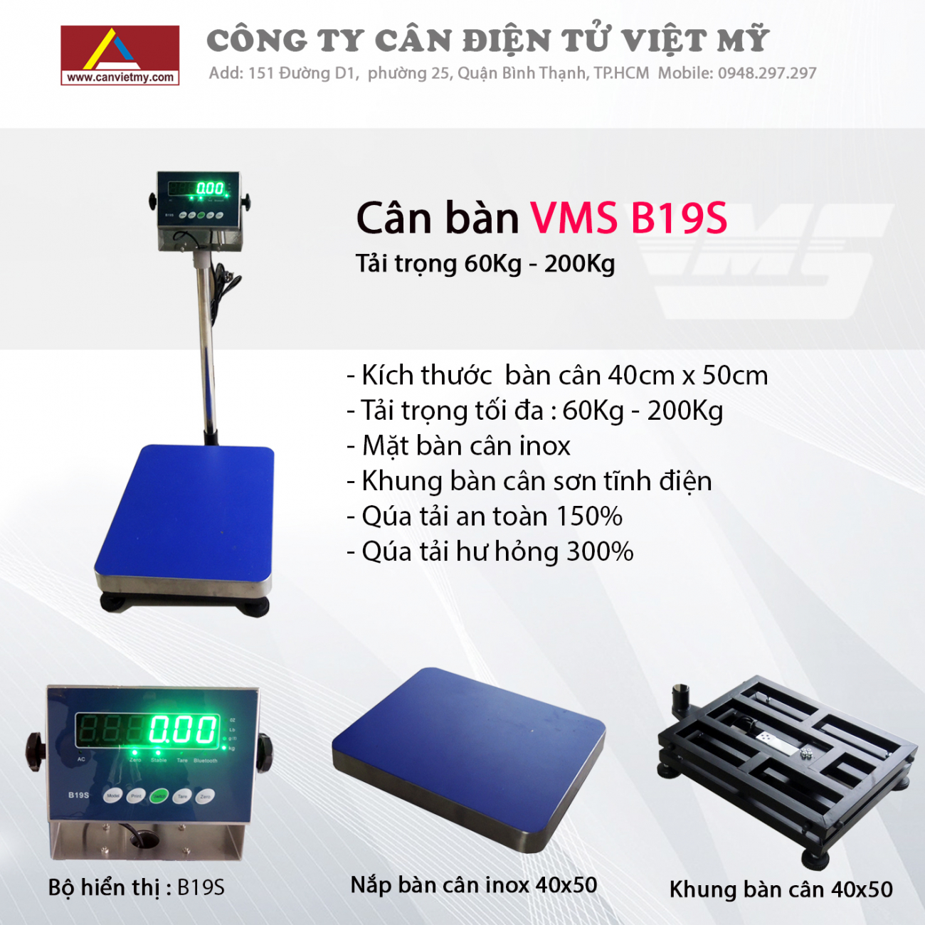 CÂN ĐIỆN TỬ 450KG - VMS B19S slide 0