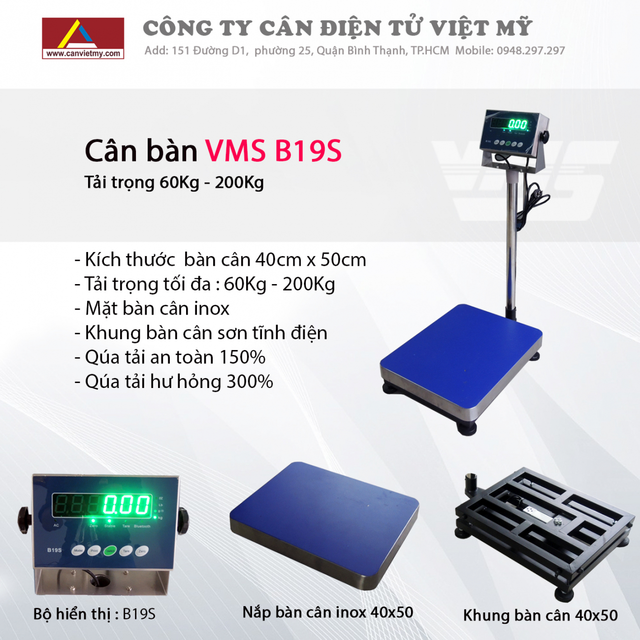 CÂN BÀN ĐIỆN TỬ 150KG - VMS B19S slide 0