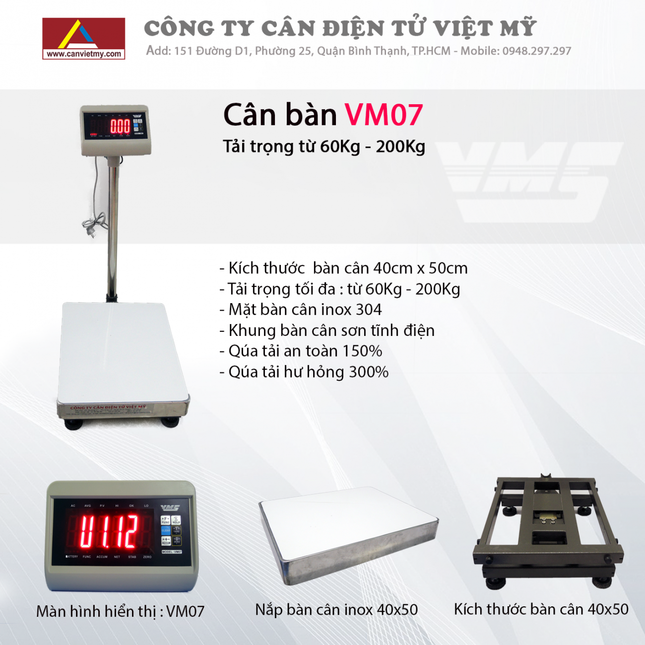 CÂN BÀN ĐIỆN TỬ 300KG - VM07 slide 0