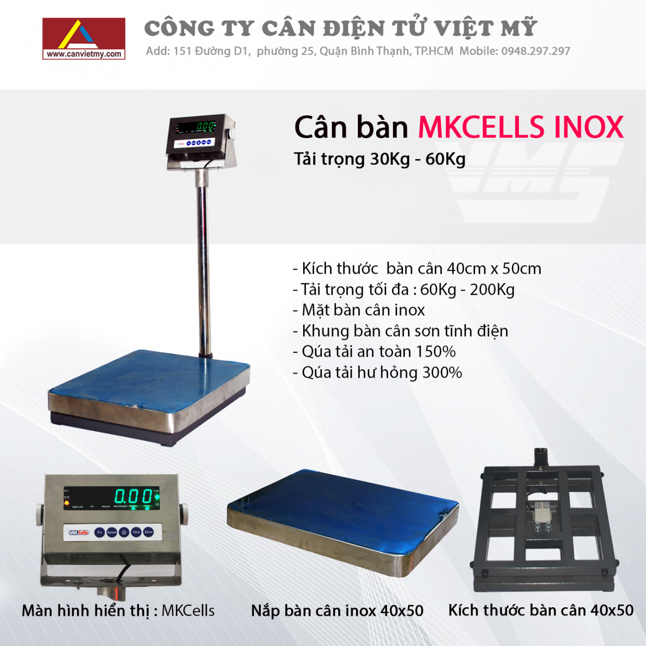 CÂN BÀN ĐIỆN TỬ 500KG INOX - MKCELL slide 0