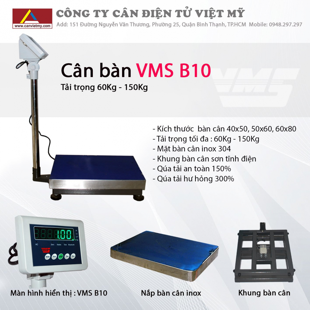 CÂN BÀN ĐIỆN TỬ 300KG - VMS B10 slide 0